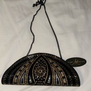 Mary Frances Black and Gold Beaded Evening Clutch